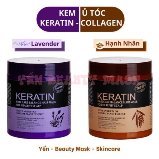 Kem ủ tóc KERATIN COLLAGEN 1000ml ủ, hấp hoặc dùng như kem xả dưỡng tóc mềm mượt, hỗ trợ phục hồi tóc khô xơ, chẻ ngọn sau uốn duỗi, giúp tóc vào nếp với hương thơm nước hoa dịu nhẹ Nữ Women Chăm Sóc Tóc