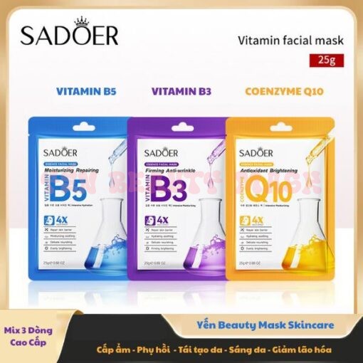 Combo mặt nạ Vitamin B5, B3, Q10 cấp ẩm, cấp nước cho da, phục hồi hư tổn, giảm lỗ chân lông to, giúp da căng mướt, giảm nhăn, mờ thâm và hạn chế lão hóa phù hợp cho mọi loại da Skincare Cosmetics Dưỡng Ẩm Da Làm Đẹp Da mask giấy Face da mụn niacinamide