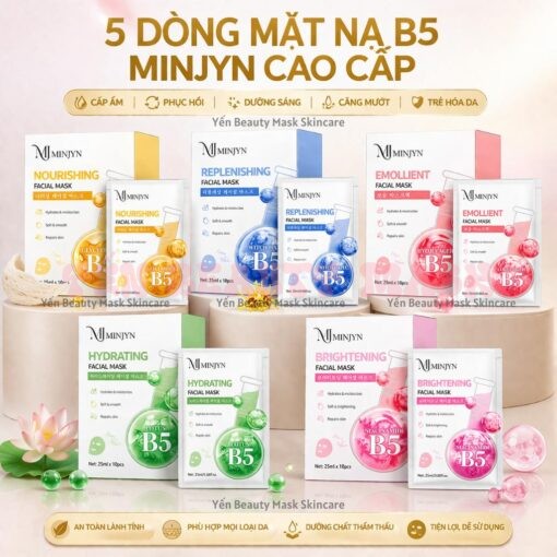 Hộp 10 miếng mặt nạ B5 MINJYN mix theo nền da giúp dưỡng ẩm, dưỡng trắng, giảm nhăn, kiềm dầu, giảm mụn, thu nhỏ lỗ chân lông to