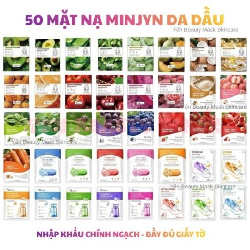[DA DẦU] 50 mặt nạ MINJYN mix đủ vị trái cây và tinh chất dành cho da dầu, da hỗn hợp giúp kiểm soát lỗ chân lông, làm dịu chăm sóc da mụn Cosmetics Skincare giúp Làm Đẹp Da Women Nữ collagen thâm mụn mask giấy gel vitamin e Trà